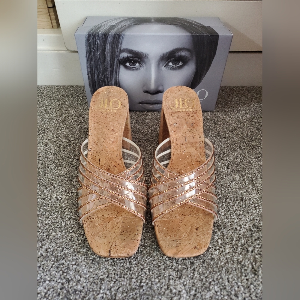 Jlo Natural Clear Block Heel Sandals- Size 9 1/2 (fit like a Size 9)